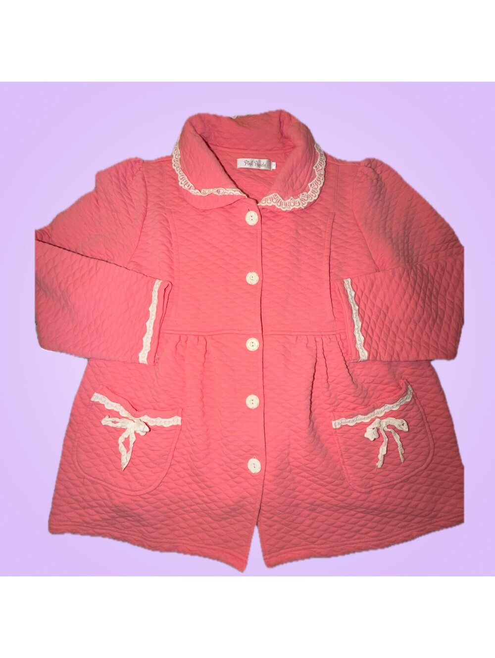Pink Panda Girls XL Coral Pink Quilted Bow and Lace Jacket